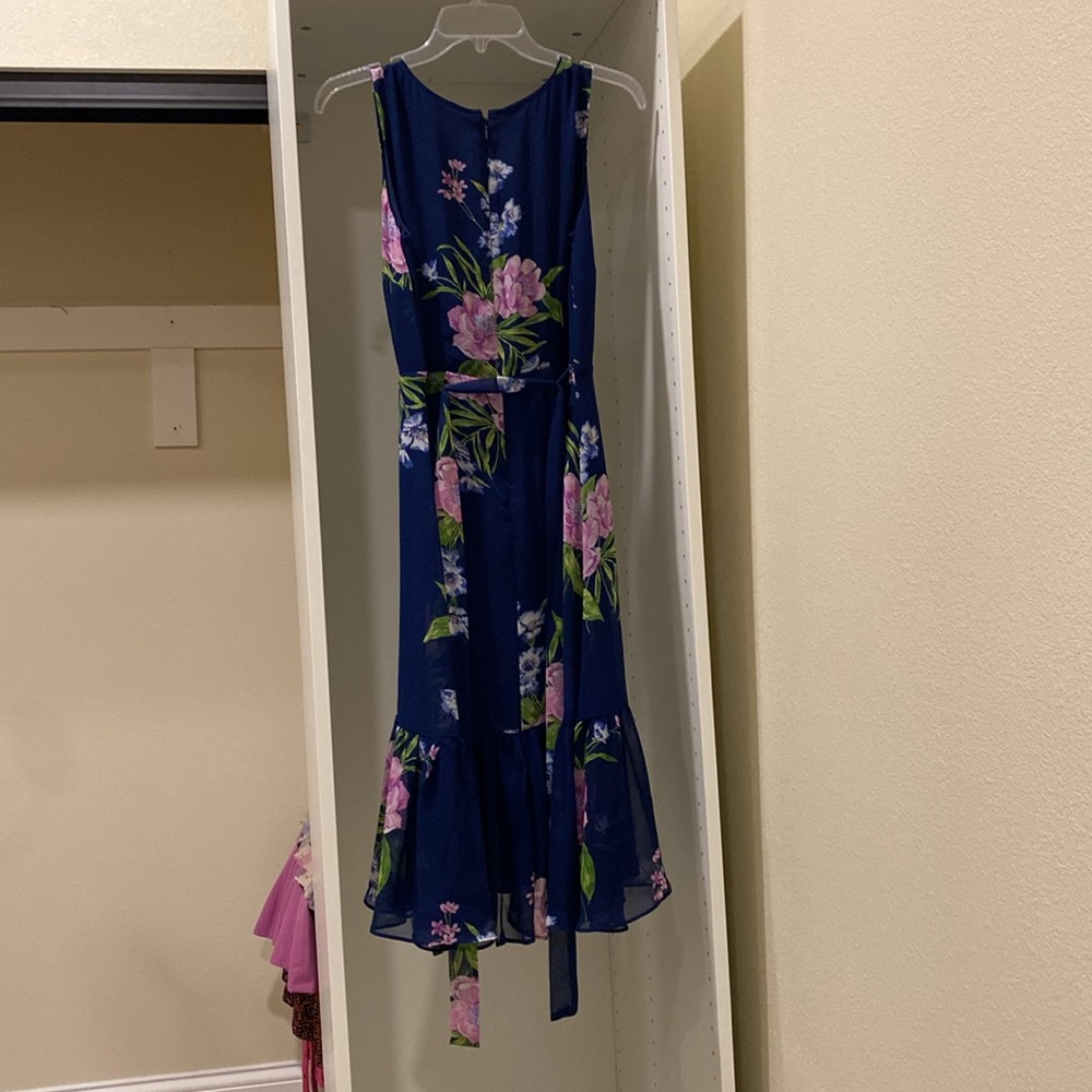 Talbots navy blue sleeveless belted maxi dress - Picture 2 of 3